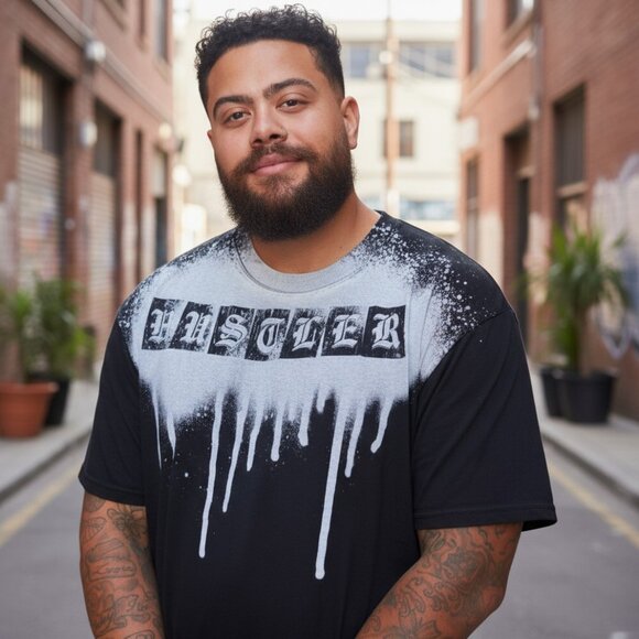 VINTAGE Y2K HUSTLER BRAND Old School Tee 2X XXL Grafitti Paint Drip Hip Hop - Picture 1 of 13